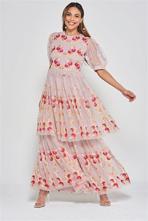 Paloma Floral Embroidered Tiered Maxi Dress Frock And Frill