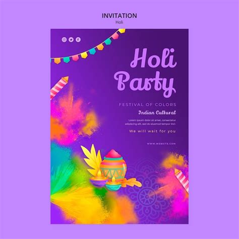 Plantilla de invitación de celebración del festival holi Archivo PSD