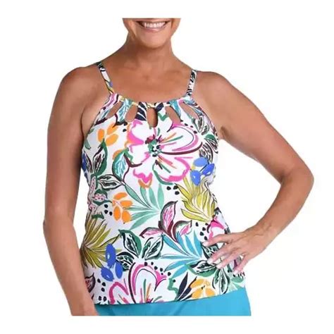 Women S 24th And Ocean Sketched Flora Cutout High Neck Swim Tankini