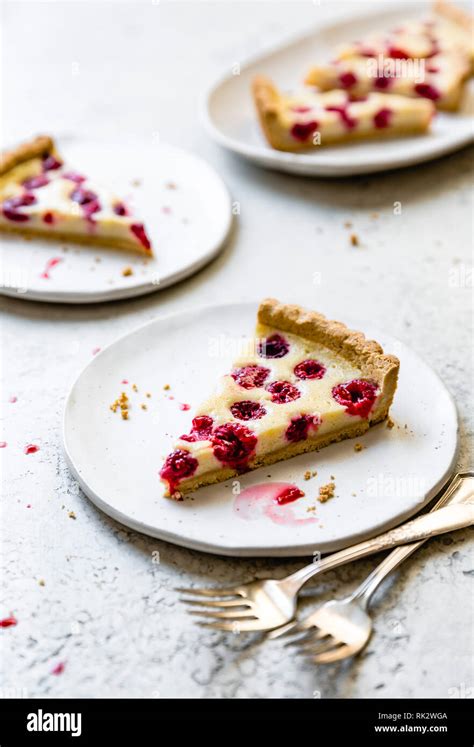 Raspberry Custard Tart Stock Photo Alamy