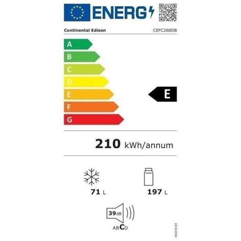 CONTINENTAL EDISON CEFC268DB Réfrigérateur combiné 268 L Froid Statique