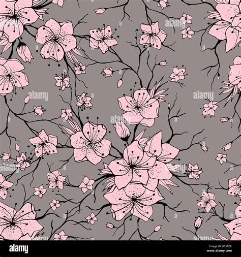 Sakura Branches Seamless Pattern Japanese Cherry Abstract Texture