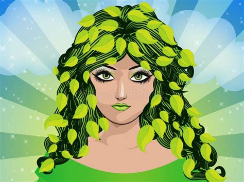 Spring Girl With Green Leaves Stock Illustration Illustration Of