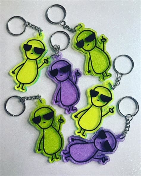 Alien Keychain Alien Keychains Acrylic Keychains Glitter Etsy