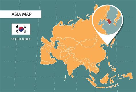 mapa de corea del sur en la versión de zoom de asia iconos que