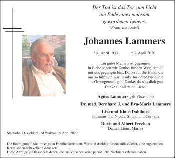 Traueranzeigen Von Johannes Lammers Sich Erinnern De