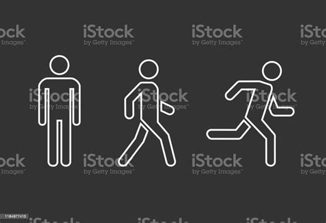 Man Stands Walk And Run Icon Set People Symbol Vector Illustration