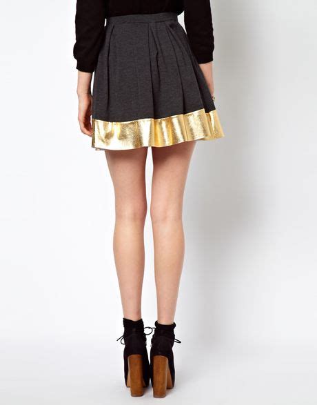 Asos Skater Skirt With Metallic Hem In Gold Charcoalgold Lyst