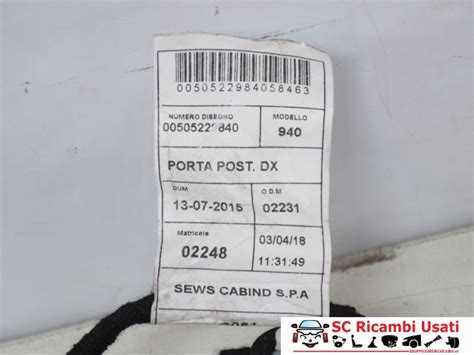 Cablaggio Porta Posteriore Dx Alfa Giulietta 50522984 50522980 SC