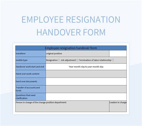 Employee Resignation Handover Form Excel Template And Google Sheets