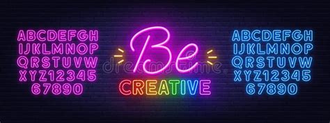 Be Creative Neon Inspirational Quote On A Brick Wall Stock Vector