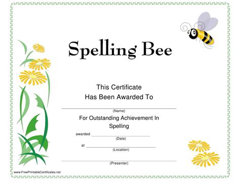 Spelling Bee Certificate Free Printable