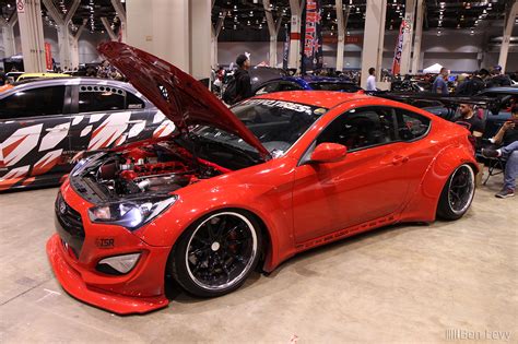 Red Hyundai Genesis Coupe With Overfenders