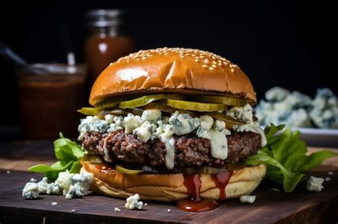 Premium Photo Blue Cheese Stuffed Buffalo Burger