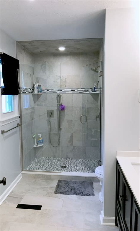 Gray Tile Shower With Stripe Complete Custom Tiling