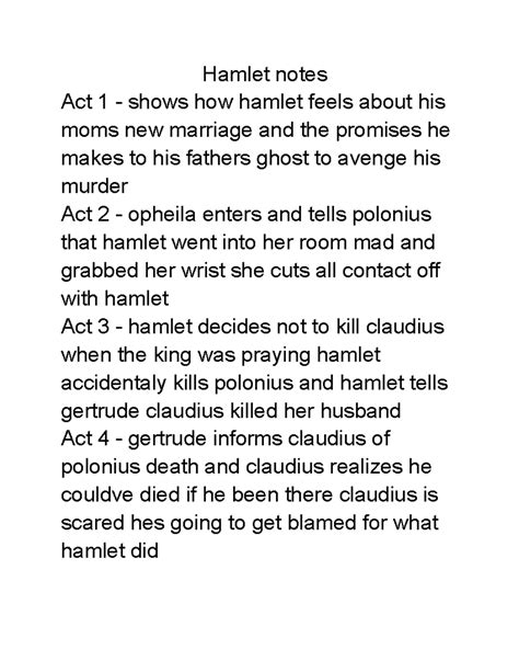 Hamlet Notes No Fear Hamlet Notes Act Shows How Hamlet Feels