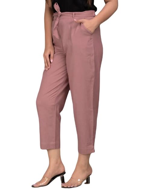 Buy Preego Women Peach Slim Fit Pure Cotton Trousers Online At Best Prices In India Jiomart