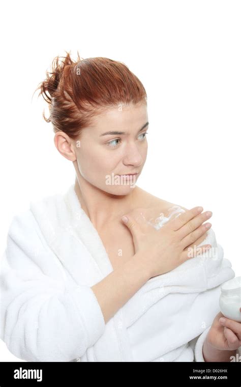 Woman Applying Moisturizer Cream On Her Body Stock Photo Alamy