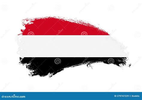 National Flag Of Yemen Painted With Stroke Brush On Isolated White