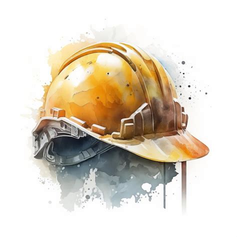 Dessin Dun Casque De Chantier Sur Fond Blanc Aquarelle Generative Ai