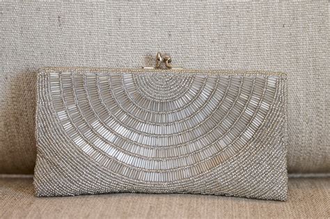 Silver Beaded Clutch Purse