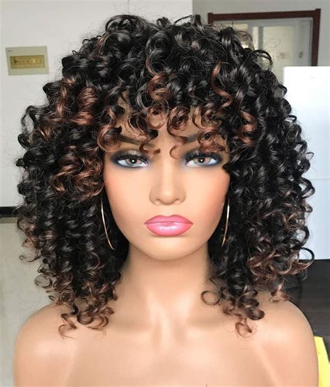 Prettiest Afro Curly Wigs Black With Warm Brown Highlights Wigs With