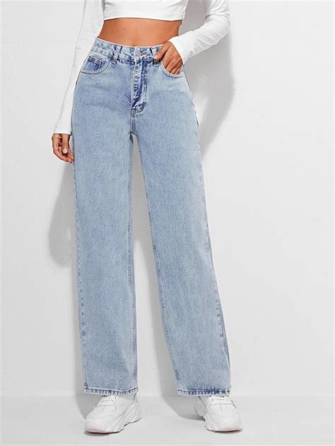 High Waist Straight Jeans Shein Usa In 2021 Straight Jeans High