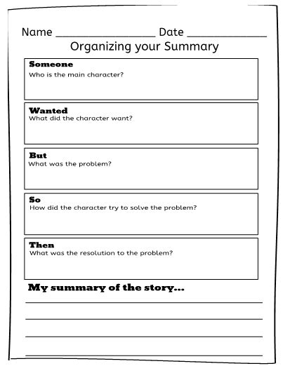 Summary Worksheet For 5th Grade