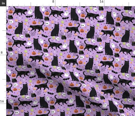 Black Cat Halloween Fabric Halloween Fabric Spoonflower