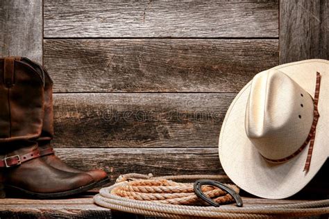 American West Rodeo Cowboy Hat On Lasso With Boots Stock Image Image