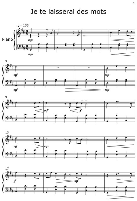 Je Te Laisserai Des Mots Sheet Music For Piano