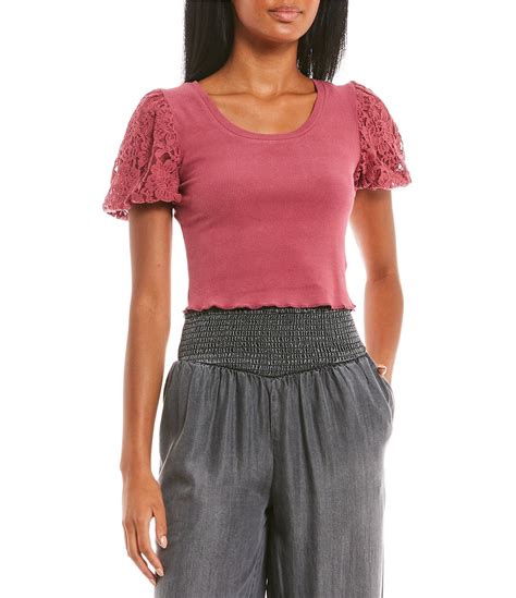 Coco Jaimeson Lace Puff Sleeve Scoop Neck Top Dillards