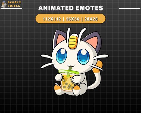 Animated Twitch Emote Pokemon Meowth Boba Tea Cute Cat Twitch Emotes