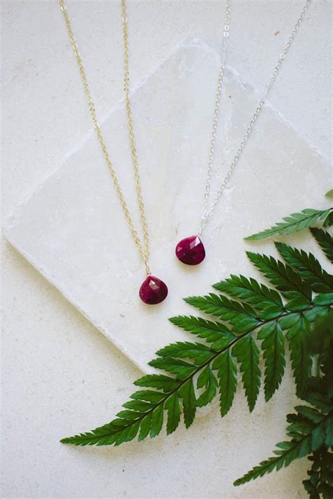 Tiny Ruby Teardrop Necklace Luna Tide Teardrop Necklace Semi