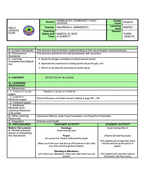 Cot Lesson Plan Grade 4 Science 3rd Quarter