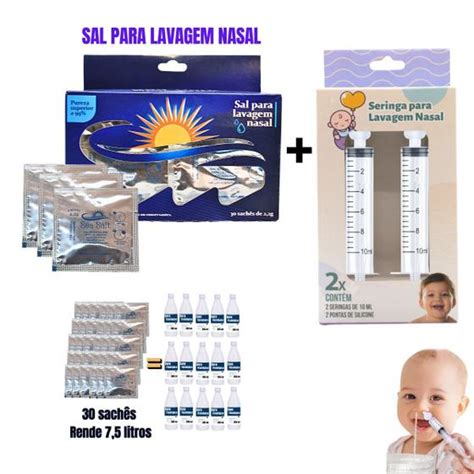 Kit Lavagem Nasal Sal C Sach S Seringa C Bico Silicone