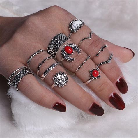 Bohemian Style Rings Rings Vintage Boho Set Vintage Boho Rings Boho Style Girls Jewelry