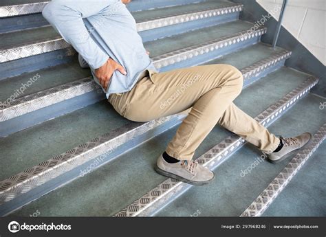 Mature Man Lying Staircase Slip Fall Accident Stock Photo By
