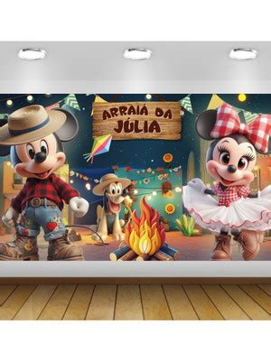 Painel Mickey Festa Junina Arraiá 2x1m impressão Lona Elo7