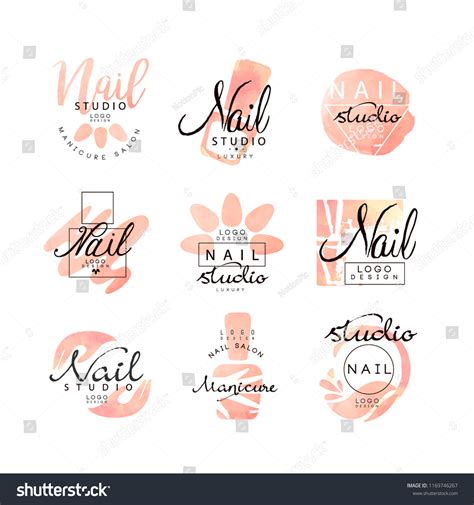 Manicure Nail Studio Logo Design Set Stock Vector Royalty Free