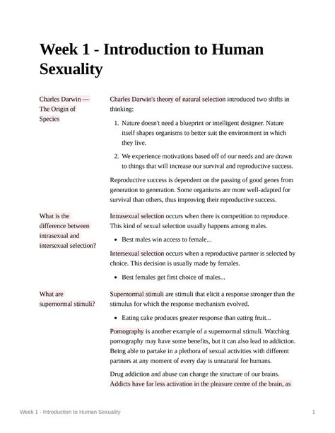 Week 1 Intro Week 1 Introduction To Human Sexuality Charles Darwin — The Origin Of Species