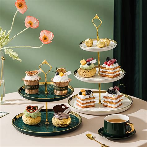 Tosnail Set Of Porcelain Cupcake Stand Ceramic Dessert Stand Tiered