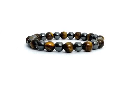 Hematite And Tiger Eye Stone 8 Mm Stretch Bracelet Astro Crystal Mart