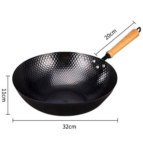 Poêle à Wok chinoise en acier au carbone 32cm casserole à fond plat