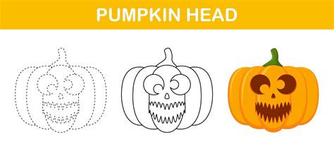 Pumpkin Halloween tracing and coloring worksheet for kids 12139264 ...