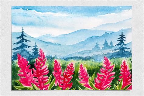 Spring Landscapes Watercolor Illustrations Design Bundles