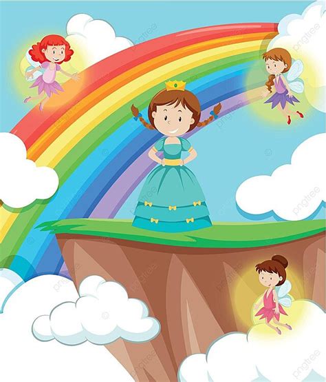 Princesa Con Hadas Escena Corona Clip Art Cuento Vector Png Dibujos