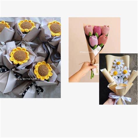 Sunflower Tulips Daisy Flower Bouquet Crochet Hobbies Toys