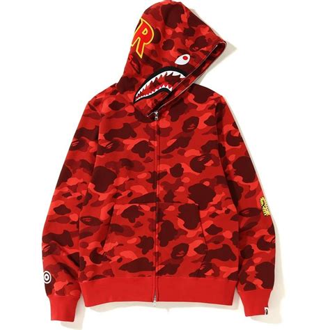 Mens Bape Camo 2nd Shark Full Zip Hoodie In Red Bape Hoodie Hoodies Red Hoodie