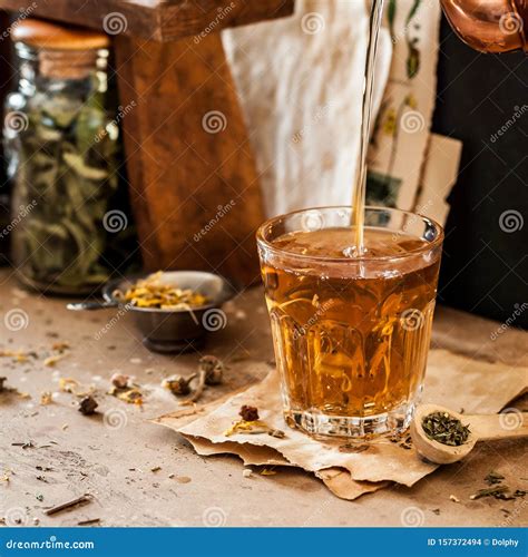Pouring Herbal Tea Stock Photo Image Of Herbal Camomile 157372494